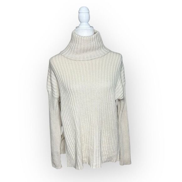Theory Sweaters - Theory Everly Slit Sweater in Merino Wool & Cashmere Cream Size Large